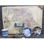 Large vintage ordnance survey map of the Highlands together with movie camera, collectors plates,