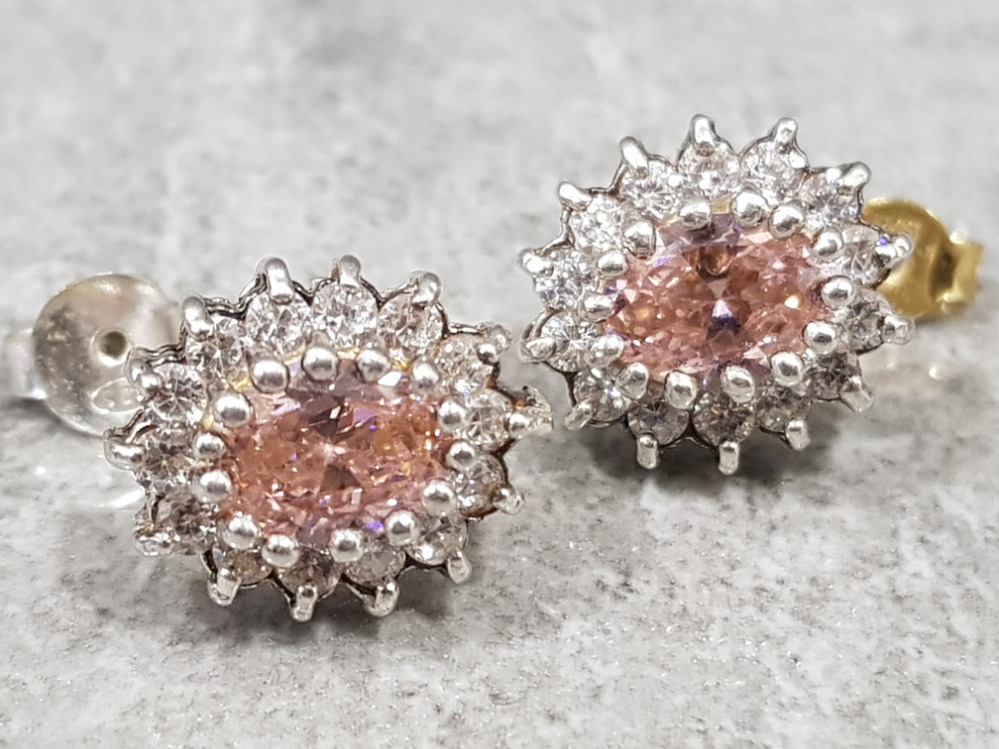 Pink & white CZ stud earrings