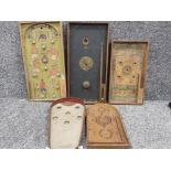 5 vintage bagatelle games, 4 x wooden & 1 x tin