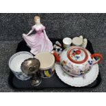 Tray of Royal Doulton figurine sweetheart HN 4319 together with Royal Albert mug, wade whimsies,