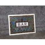 Original lead and stained colour glass bar window 62cm by 46cm