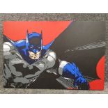 A large oil on canvas painting painting of DCs Batman the caped crusader, signed by the artis bottom