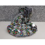 Extensively beaded drawstring bag/purse