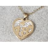 9ct gold & crystal 18th heart shaped pendant & 9ct gold necklet, 2.4g
