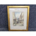 A watercolour by A F Huntley Cloth Market, Newcastle, signed 30 x 22cm.