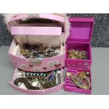 2 jewellery boxes containing miscellaneous costume jewellery