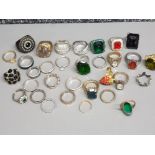 Box containing 30+ mixed costume jewellery rings & bands