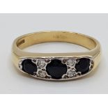 Ladies 9ct yellow gold sapphire and cubic zirconia ring size O1/2 3.1g