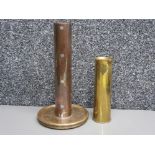 Heavy copper & brass trench art vase/stand with brass shell casing