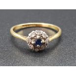 Ladies 18ct yellow gold & platinum sapphire & diamond cluster ring, size R, 2g gross