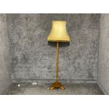 Arts and crafts oak standard lamp with fringed shade