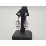 Ladies 9ct white gold diamond drop earrings, each earring has 21 diamonds, 42 in total, 6g