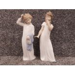 2x Nao by Lladro children figurines in nightgowns - boy & girl