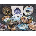 Box of collectors plates includes Royal Doulton Dickens, limited edition Coalport railway, boxed