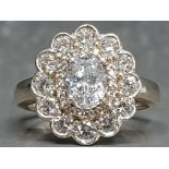 Silver and CZ floral cluster ring size P1/2 5.7g gross