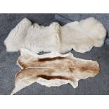 A sheepskin rug and deer skin