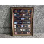 The 20th century coin & stamp collection framed , 45x32.5cm