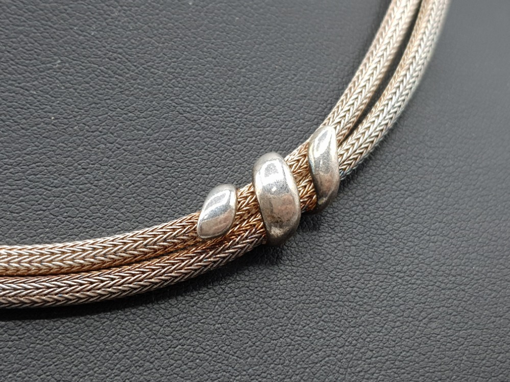 Ladies silver ornate chain with snake chain and highly polished links with 18ct white gold catch - Image 2 of 3