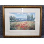 A limited edition signed colour print after James D Preston poppy field no 85/500 35 x 49cm