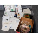 Box containing a large Quantity of miscellaneous first day covers, postcards & stamps