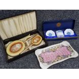 Boxed Coalport Revelry 3 piece China set plus maling lustre Rosine plate & vintage dressing table