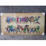 A Marvel Comics print on canvas depicting superheroes 51 x 100cm