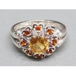 Silver and citrine cluster ring size R 1/2 5.9g gross