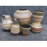 Set of 5 Studio Pottery items signed Dee Cee to base inc jugs, vases etc