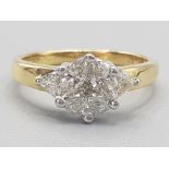 Ladies 18ct yellow gold diamond cluster ring, featuring 1 round brilliant cut diamond in the