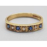 Ladies 18ct yellow gold sapphire & diamond band ring, 2.8g, size N