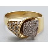 Ladies 9ct yellow gold ornate diamond ring 3.8g gross size 0