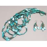 Blue mother of pearl bead necklet and earrings.