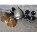 3 outdoor metal & glass light fittings together with 3 others