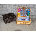 Picnic basket with contents and another basket