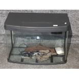 A large fish tank with accessories