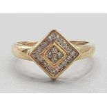 Ladies 9ct yellow gold square shaped diamond cluster ring, featuring 20 round brilliant cut