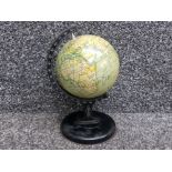 Antique tin plate revolving globe, Reliable series, made in England, height 20cm
