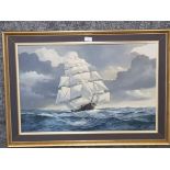 An oil painting by Kenneth Jepson, clipper at sea, signed and dated 1970 49 x 74cm