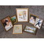 Seven miscellaneous pictures to include a colour print after Alexander Miller, oils and