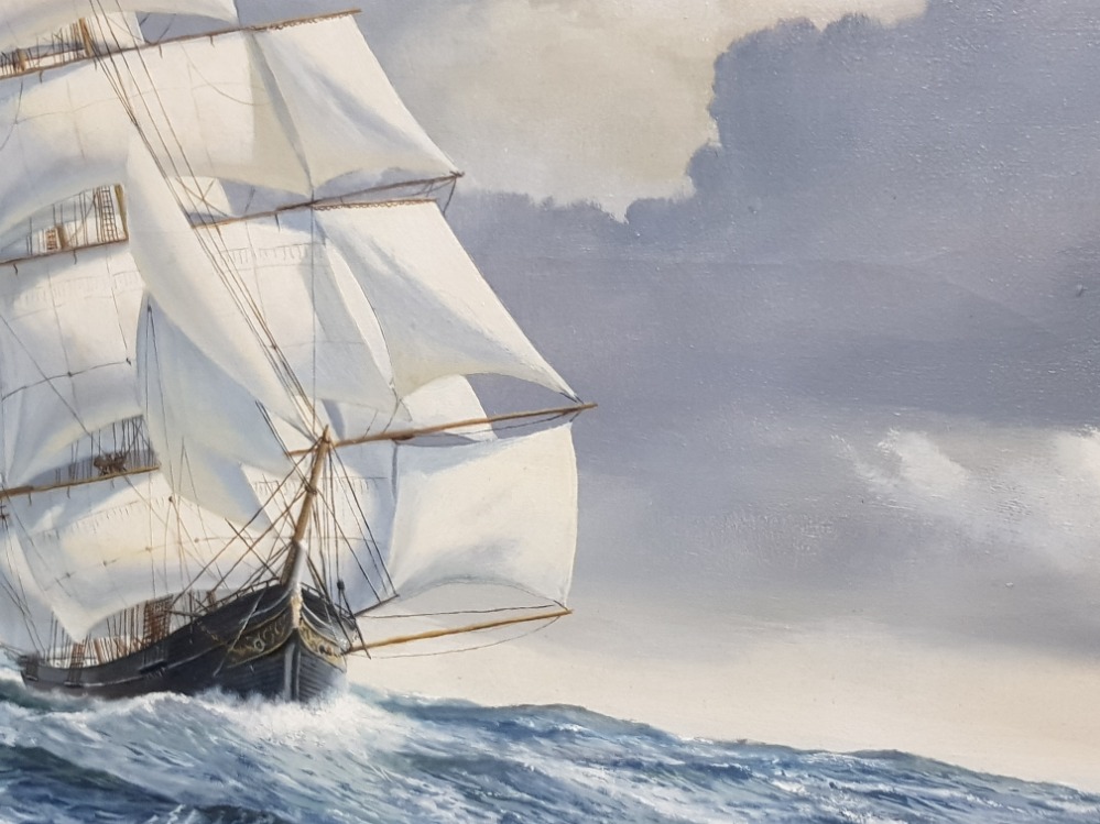 An oil painting by Kenneth Jepson, clipper at sea, signed and dated 1970 49 x 74cm - Image 3 of 3