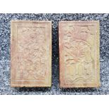 A pair of chinese carved soapstone rectangular trinket boxes with dragon decoration 11cm wide