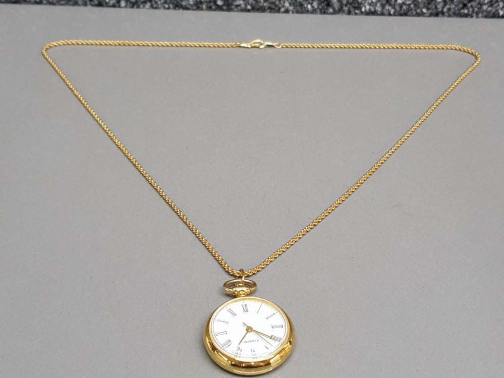 Gold plated fob watch and chain with quartz movement