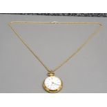 Gold plated fob watch and chain with quartz movement