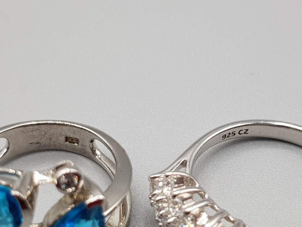 Two silver rings, one cubic zirconia cluster ring size S1/2 3.7g gross, and cubic zirconia and - Image 3 of 3