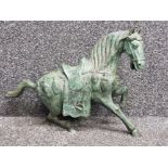 Large heavy bronze horse sculpture statue with green Verdigris malachite finish, 31x47cm