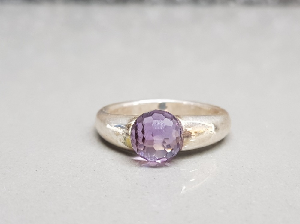 Silver and amethyst bead ring size s 7.3g gross