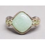 A silver and jade set ring size T 5.4g gross
