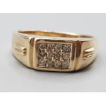 Gents 9ct yellow gold 12 stone diamond cluster ring, size U, 5.5g gross