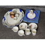 Mixed china items including Royal Doulton cups & saucers, wedgwood plate, vintage meat plates etc