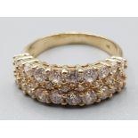 Ladies 9ct yellow gold white stone cluster band size R 4.9g gross